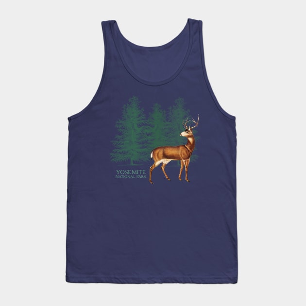 Yosemite National Park California Trees Silhouette Deer Vacation Souvenir Tank Top by Pine Hill Goods